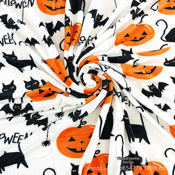 Šaltinio gamykla tiesiogiai tiekia „Amazon AliExpress“ Helovino tematikos moliūgų šikšnosparnių spausdinimo flanelinę antklodę