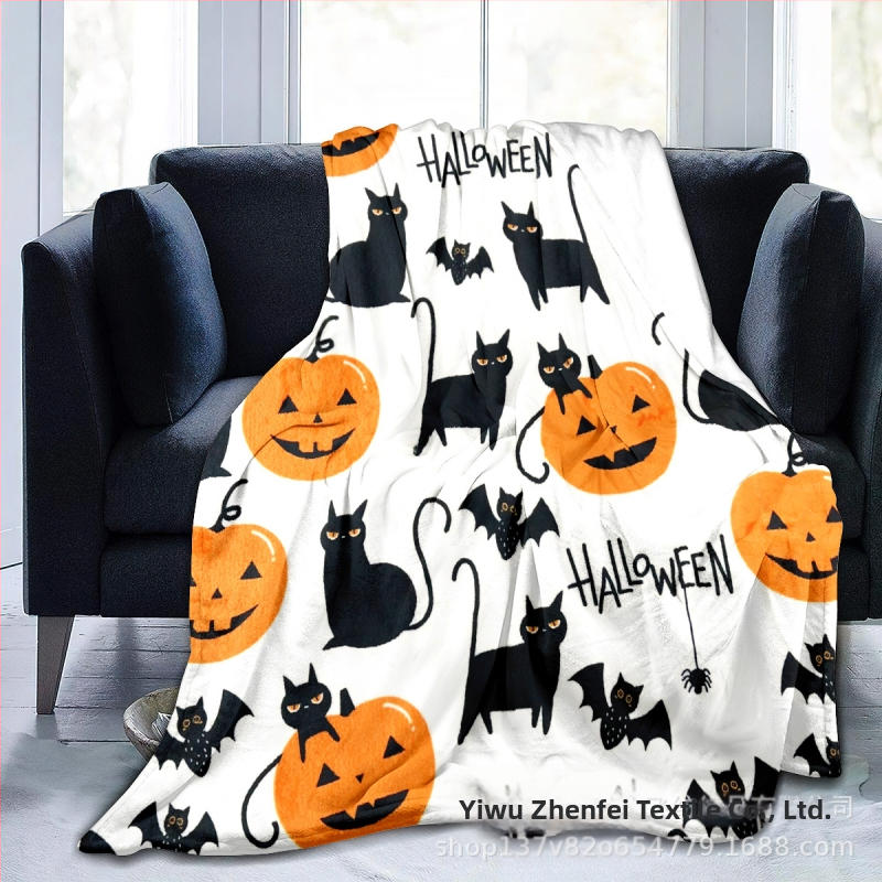 Šaltinio gamykla tiesiogiai tiekia „Amazon AliExpress“ Helovino tematikos moliūgų šikšnosparnių spausdinimo flanelinę antklodę