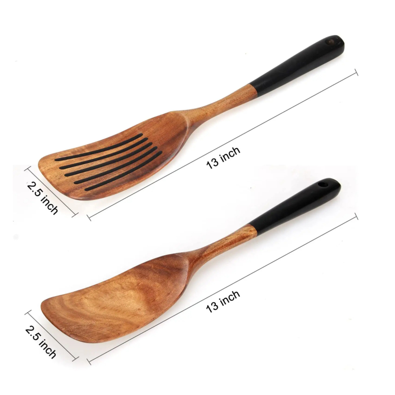Tikmedžio mentelė, šaukštas, tinkantis nepridegančiai keptuvei, juoda, ilga rankena, mentelė kepimui, medinė mentelė, mentelė sriubai, šaukštas maisto gaminimui, virtuvės reikmenys