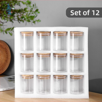 Bambusest kaanega 12-osaline klaaspurk Pearl puuvillast maitseainetega kuivatatud puuviljade hoiukarp Kõrge borosilikaadiga kuumakindel hoiukarp hulgimüügist