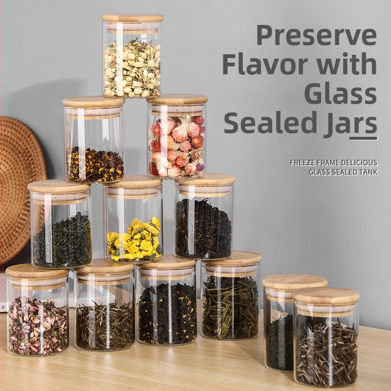 Стъклен буркан с бамбуков капак, 12 части, комплект от перлен памук, кутия за съхранение на подправки от сушени плодове, висококачествена боросиликатна кутия за съхранение на едро