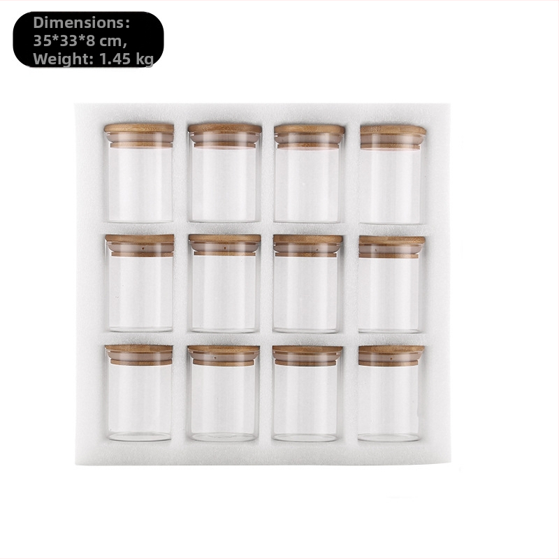 Bambusest kaanega 12-osaline klaaspurk Pearl puuvillast maitseainetega kuivatatud puuviljade hoiukarp Kõrge borosilikaadiga kuumakindel hoiukarp hulgimüügist