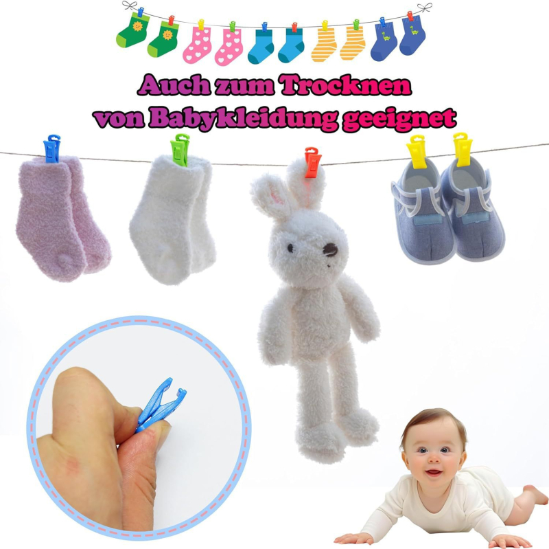 40 spalvotų kojinių segtukų su kabliukais skalbimo mašinai ir džiovyklei, raudoni/geltoni/mėlyni/žalia spalva