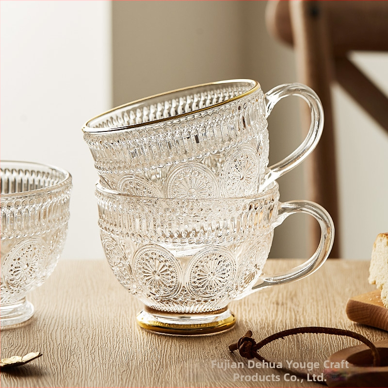 Nordic Vintage Relief klaasist tass, päevalilleõie veetass, koduse stiiliga, värviline piimahommikusöögi kaerahelbetops