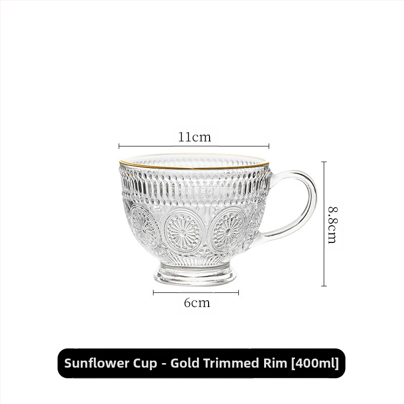 Nordic Vintage Relief klaasist tass, päevalilleõie veetass, koduse stiiliga, värviline piimahommikusöögi kaerahelbetops