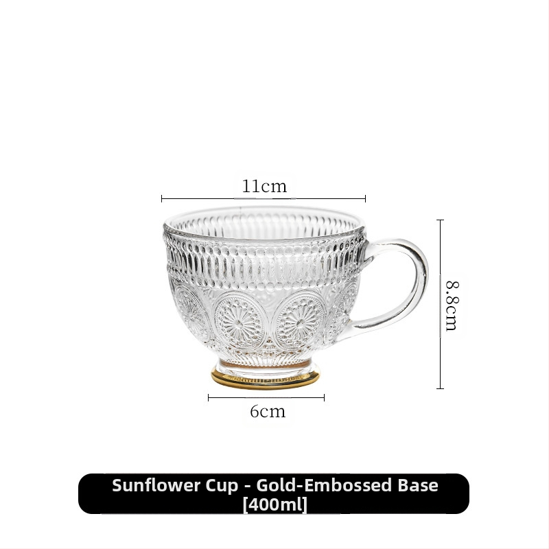 Nordic Vintage Relief klaasist tass, päevalilleõie veetass, koduse stiiliga, värviline piimahommikusöögi kaerahelbetops