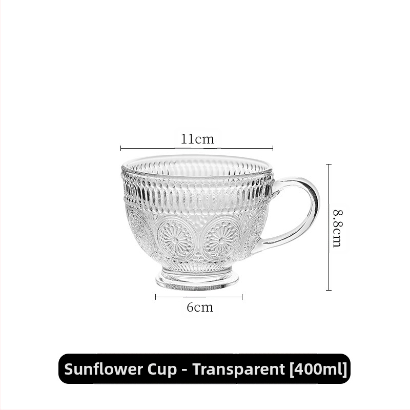 Nordic Vintage Relief klaasist tass, päevalilleõie veetass, koduse stiiliga, värviline piimahommikusöögi kaerahelbetops