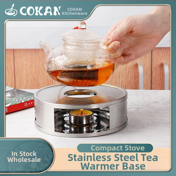 sandėlyje nerūdijančio plieno arbatos šildytuvas apvalus kvapiosios arbatos alkoholio žvakė šildymo krosnis arbatos padėklas nešiojamas aromaterapijos viryklė