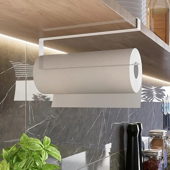 Suport pentru rolă de bucătărie sub dulap, nu este nevoie să găuriți, economisind spațiu, suport modern pentru șervețele, durabil, din fier forjat, sârmă plată îngroșată