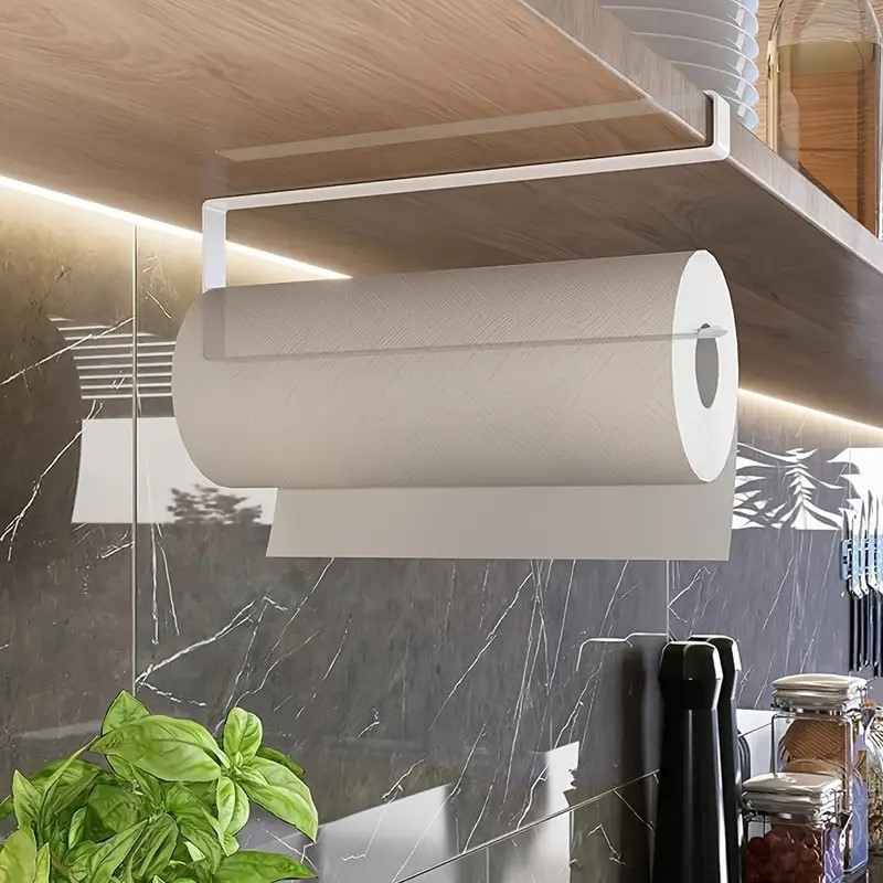 Suport pentru rolă de bucătărie sub dulap, nu este nevoie să găuriți, economisind spațiu, suport modern pentru șervețele, durabil, din fier forjat, sârmă plată îngroșată