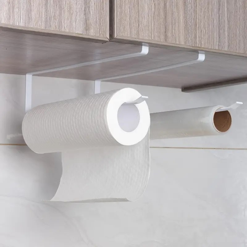 Suport pentru rolă de bucătărie sub dulap, nu este nevoie să găuriți, economisind spațiu, suport modern pentru șervețele, durabil, din fier forjat, sârmă plată îngroșată