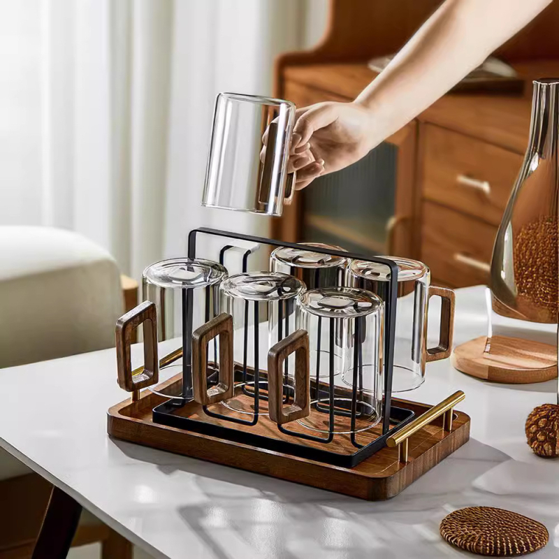 Gamintojo didmeninė stiklinė arbatos puodelis su rankena, žaliosios arbatos puodelis, buitinis karščiui atsparus stiklinis puodelis, kiniškas medinės rankenos rašalo puodelis, aukščiausios klasės svečias