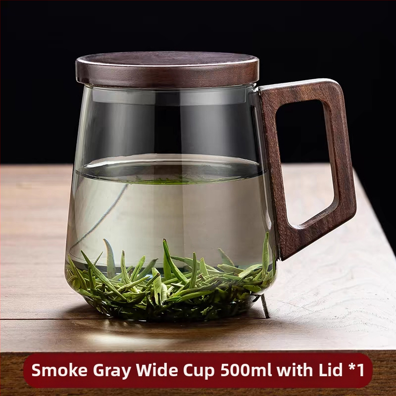 Gamintojo didmeninė stiklinė arbatos puodelis su rankena, žaliosios arbatos puodelis, buitinis karščiui atsparus stiklinis puodelis, kiniškas medinės rankenos rašalo puodelis, aukščiausios klasės svečias