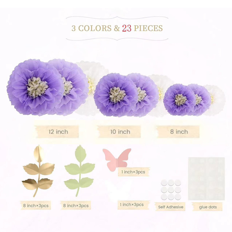 „Amazon“ nauji dvigubos spalvos gėlių akmenys, popierinis gėlių rutulys, drugelio medžio lapai, vestuvių vakarėlio langų dekoravimas, popierinis rankšluostis, pompominė gėlė