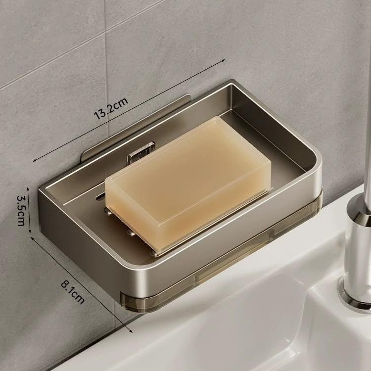 Σαπουνοκιβώτιο τοίχου μπάνιου, διπλής στρώσης, χωρίς τρυπάνι, οικιακή θήκη σαπουνιού μπάνιου για επιτοίχια χρήση