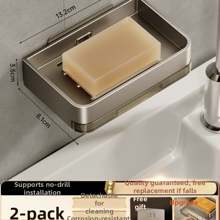 Σαπουνοκιβώτιο τοίχου μπάνιου, διπλής στρώσης, χωρίς τρυπάνι, οικιακή θήκη σαπουνιού μπάνιου για επιτοίχια χρήση