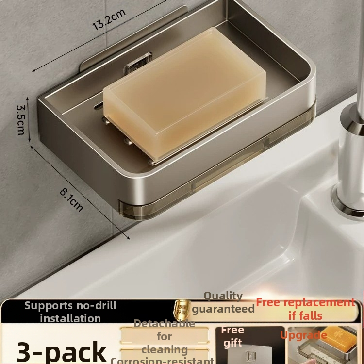 Σαπουνοκιβώτιο τοίχου μπάνιου, διπλής στρώσης, χωρίς τρυπάνι, οικιακή θήκη σαπουνιού μπάνιου για επιτοίχια χρήση