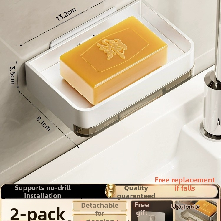 Σαπουνοκιβώτιο τοίχου μπάνιου, διπλής στρώσης, χωρίς τρυπάνι, οικιακή θήκη σαπουνιού μπάνιου για επιτοίχια χρήση