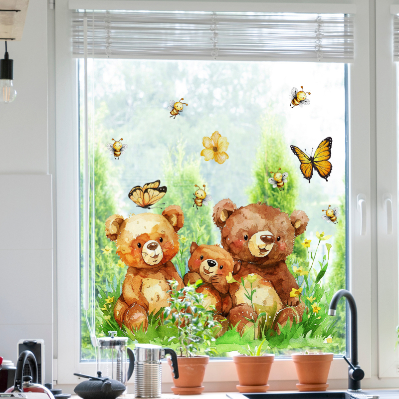 CT7062 koomiks soe karu muru liblikas aknakleebised klaasikleebised kodukaunistamise seinakleebised