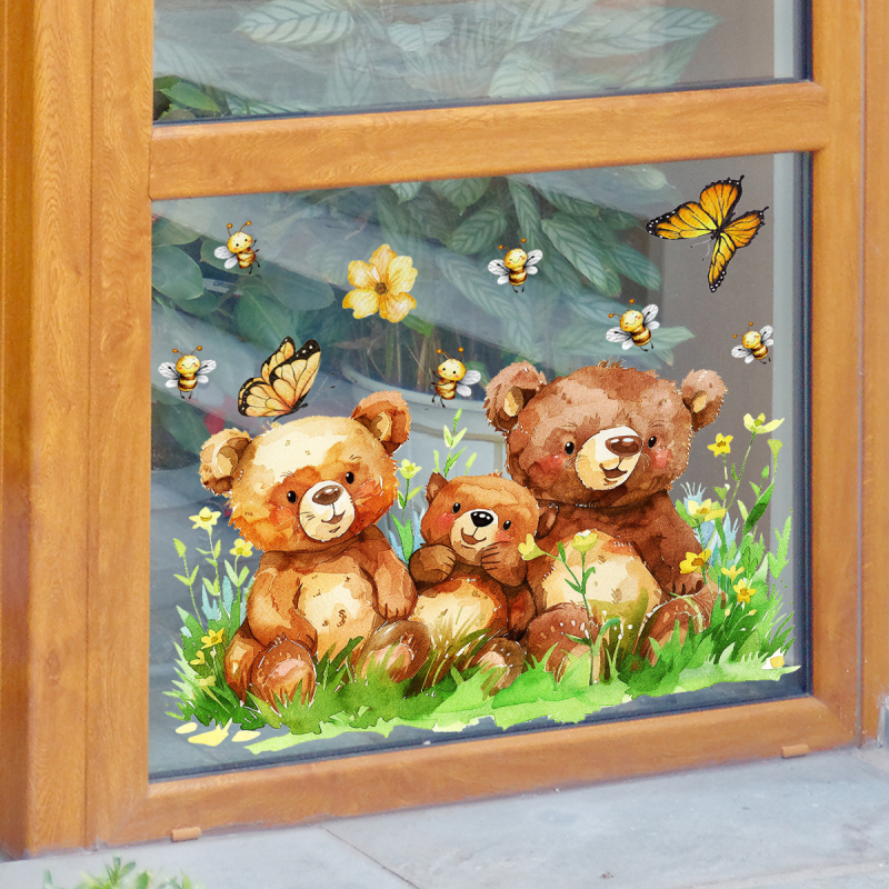 CT7062 koomiks soe karu muru liblikas aknakleebised klaasikleebised kodukaunistamise seinakleebised