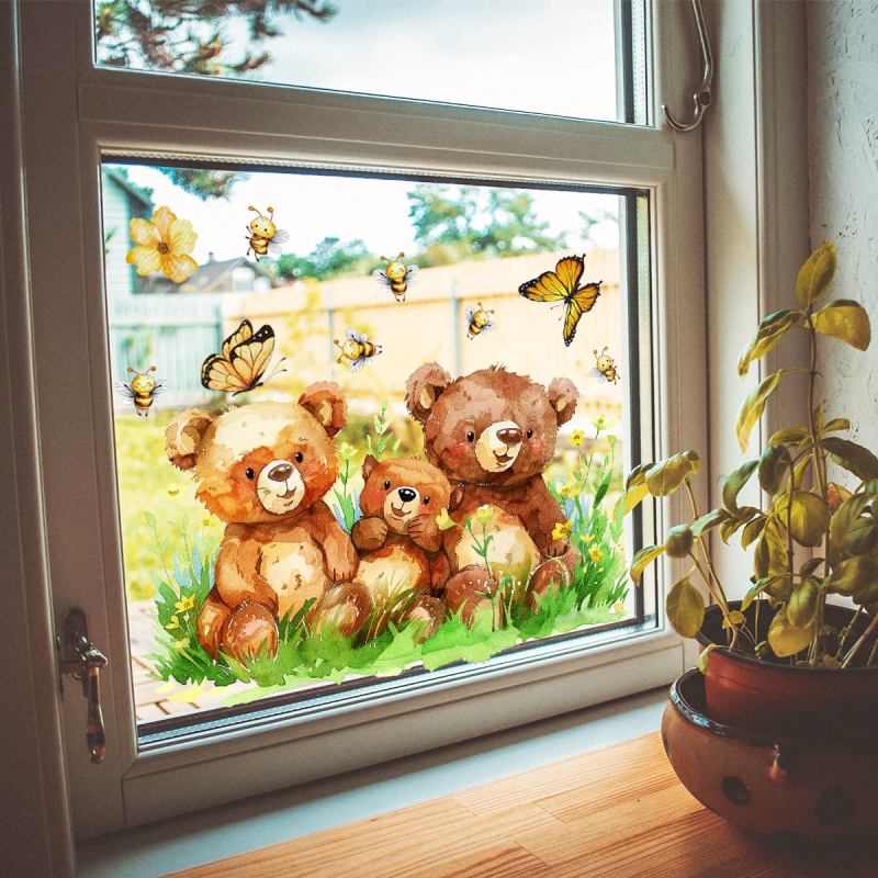 CT7062 koomiks soe karu muru liblikas aknakleebised klaasikleebised kodukaunistamise seinakleebised