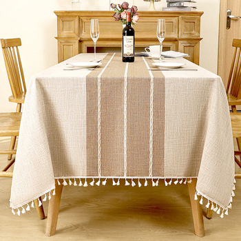Piiriülene puuvillast ja linasest laudlina koduseks kasutamiseks, Nordic Light luksusliku stiiliga, tipptasemel kohvilaualina, tutiga, veekindel ja põletuskindel kangast laudlina