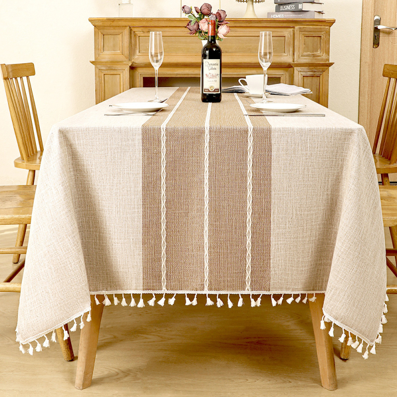 Piiriülene puuvillast ja linasest laudlina koduseks kasutamiseks, Nordic Light luksusliku stiiliga, tipptasemel kohvilaualina, tutiga, veekindel ja põletuskindel kangast laudlina
