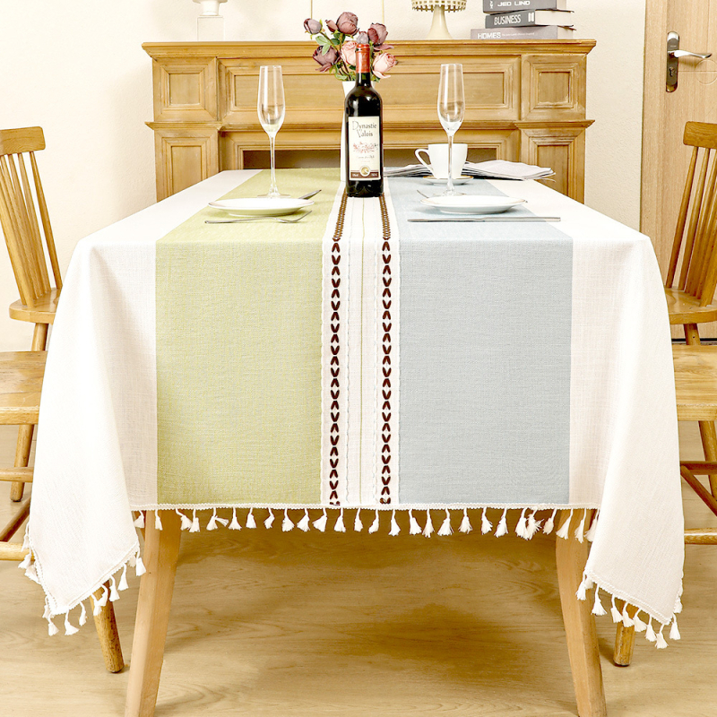 Piiriülene puuvillast ja linasest laudlina koduseks kasutamiseks, Nordic Light luksusliku stiiliga, tipptasemel kohvilaualina, tutiga, veekindel ja põletuskindel kangast laudlina