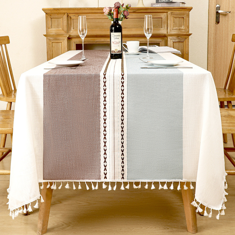 Piiriülene puuvillast ja linasest laudlina koduseks kasutamiseks, Nordic Light luksusliku stiiliga, tipptasemel kohvilaualina, tutiga, veekindel ja põletuskindel kangast laudlina