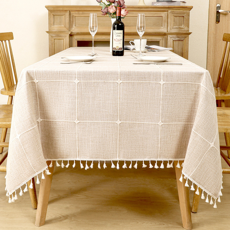 Piiriülene puuvillast ja linasest laudlina koduseks kasutamiseks, Nordic Light luksusliku stiiliga, tipptasemel kohvilaualina, tutiga, veekindel ja põletuskindel kangast laudlina