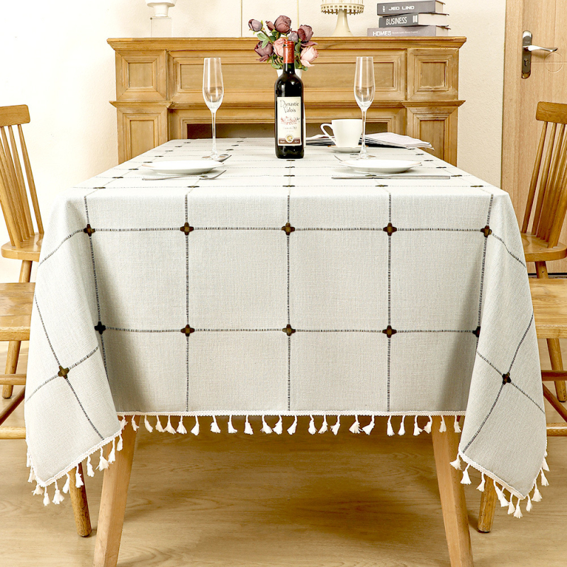 Piiriülene puuvillast ja linasest laudlina koduseks kasutamiseks, Nordic Light luksusliku stiiliga, tipptasemel kohvilaualina, tutiga, veekindel ja põletuskindel kangast laudlina