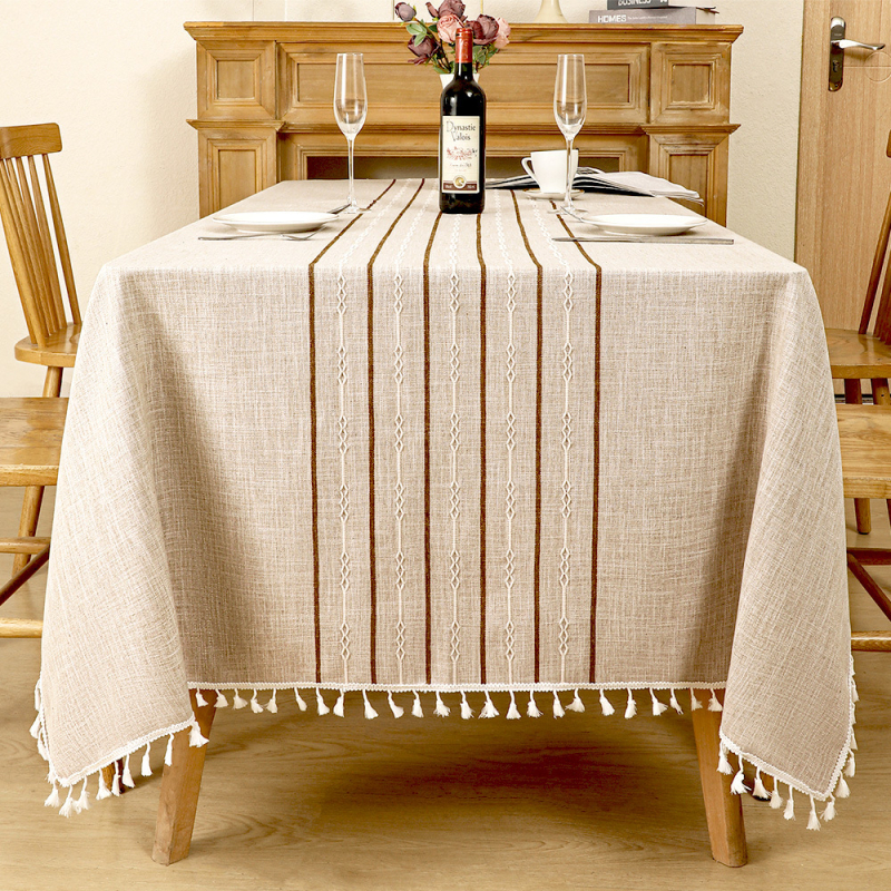 Piiriülene puuvillast ja linasest laudlina koduseks kasutamiseks, Nordic Light luksusliku stiiliga, tipptasemel kohvilaualina, tutiga, veekindel ja põletuskindel kangast laudlina