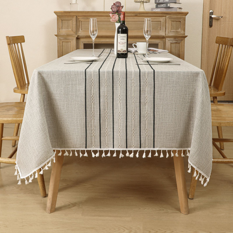 Piiriülene puuvillast ja linasest laudlina koduseks kasutamiseks, Nordic Light luksusliku stiiliga, tipptasemel kohvilaualina, tutiga, veekindel ja põletuskindel kangast laudlina