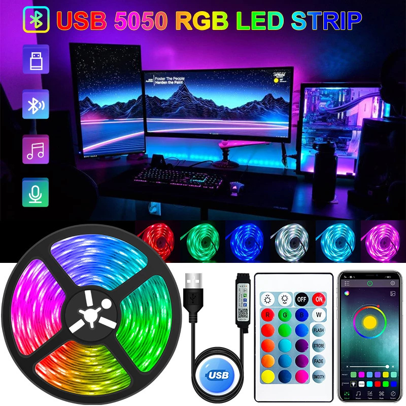 LED gaismas lente 5050RGB gaismas lente 5V zemsprieguma gaismas lente LED lente pašlīmējoša USB ūdensizturīga TV fona atmosfēras gaismas lente