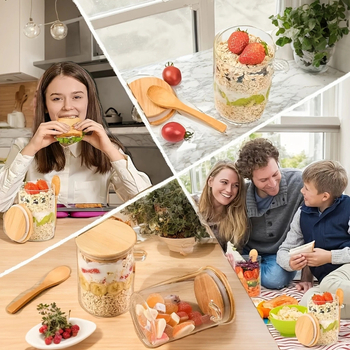 Didelio borosilikatinio jogurto avižinių dribsnių stiklinis butelis su dangteliu, šaukštu, sandariu baku, virtuvės prieskonių grūdų laikymo stiklinis indas