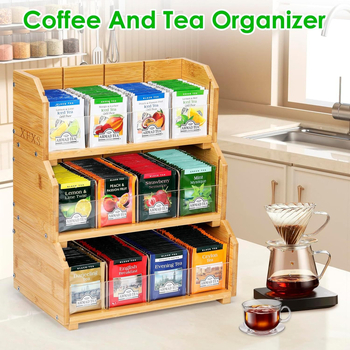 Kreatív, egymásra rakható, fából készült teafilter-tároló állvány, fából készült kávéfilter-tároló állvány, cukorfilter-tároló állvány, tömörfa hozzávalózacskó-tároló állvány