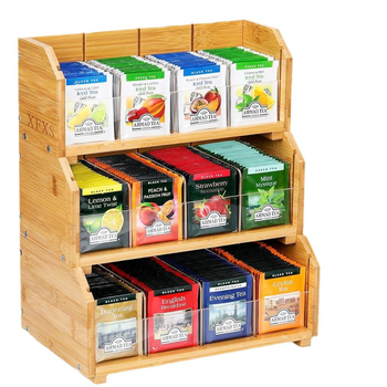 Δημιουργική ξύλινη στοιβαζόμενη βάση αποθήκευσης φακέλων τσαγιού, ξύλινη βάση αποθήκευσης σακουλών καφέ, βάση αποθήκευσης σακουλών ζάχαρης, βάση αποθήκευσης σακουλών συστατικών από μασίφ ξύλο