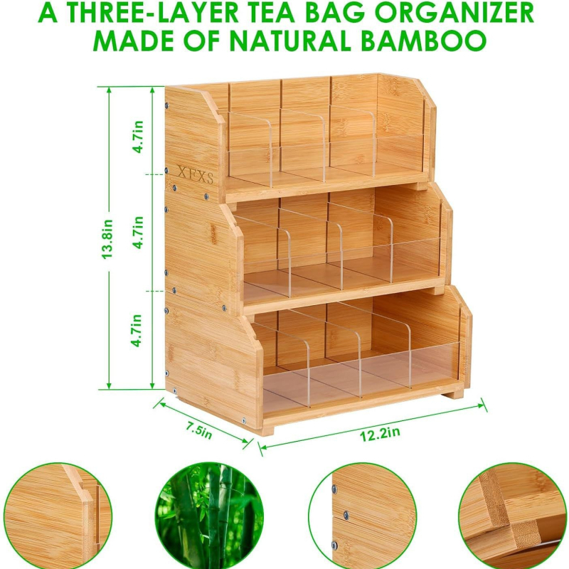 Kreatív, egymásra rakható, fából készült teafilter-tároló állvány, fából készült kávéfilter-tároló állvány, cukorfilter-tároló állvány, tömörfa hozzávalózacskó-tároló állvány