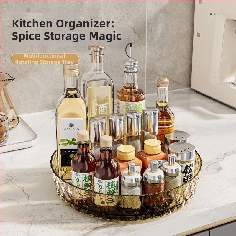 Въртяща се стойка за кухненски плот, многофункционална, въртяща се чиния, стойка за съхранение на подправки, тава за съхранение на плот за хол
