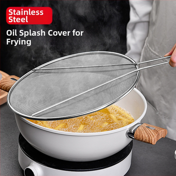 Nerūdijančio plieno aliejui atsparus purslų puodo dangtis, apvalus virtuvės buitinis aliejui atsparus sprogimui atsparus tinklelis su rankena, aliejui atsparus purslams atsparus tinklelis, aliejui atsparus kanalizacijos dangtis