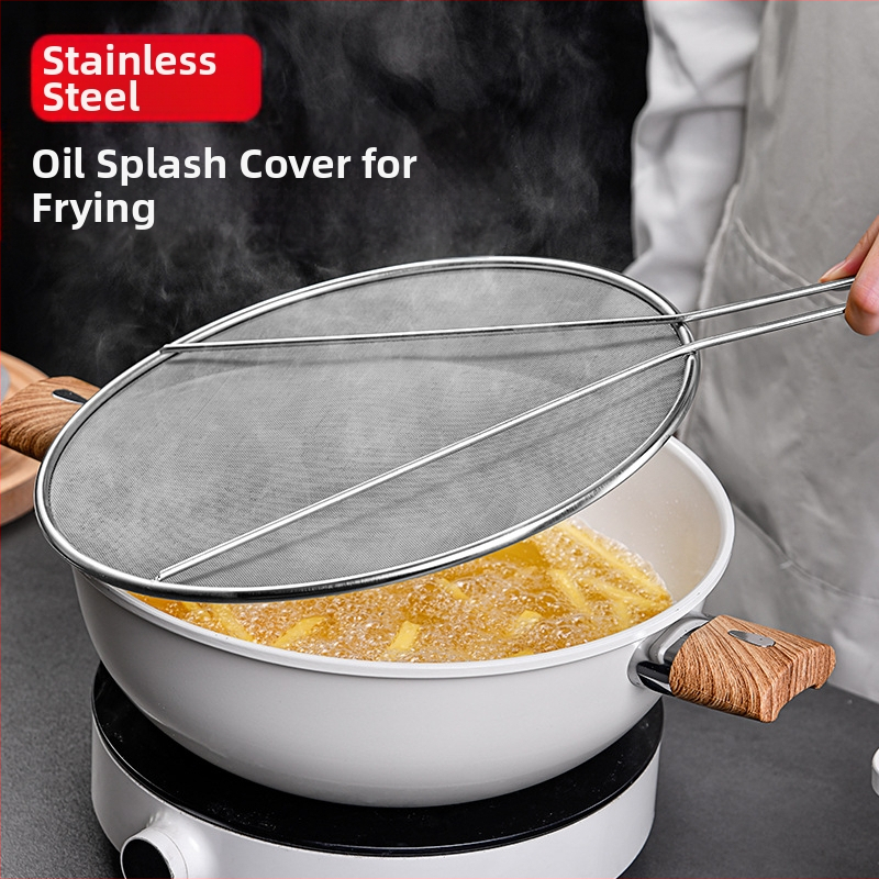 Nerūdijančio plieno aliejui atsparus purslų puodo dangtis, apvalus virtuvės buitinis aliejui atsparus sprogimui atsparus tinklelis su rankena, aliejui atsparus purslams atsparus tinklelis, aliejui atsparus kanalizacijos dangtis