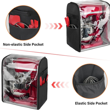 Virtuvinio kombaino dangtis, suderinamas su „KitchenAid“ 6–8 litrų talpos maišytuvu, su nuimamu kietu pagrindu ir permatomu priekiniu skydeliu.