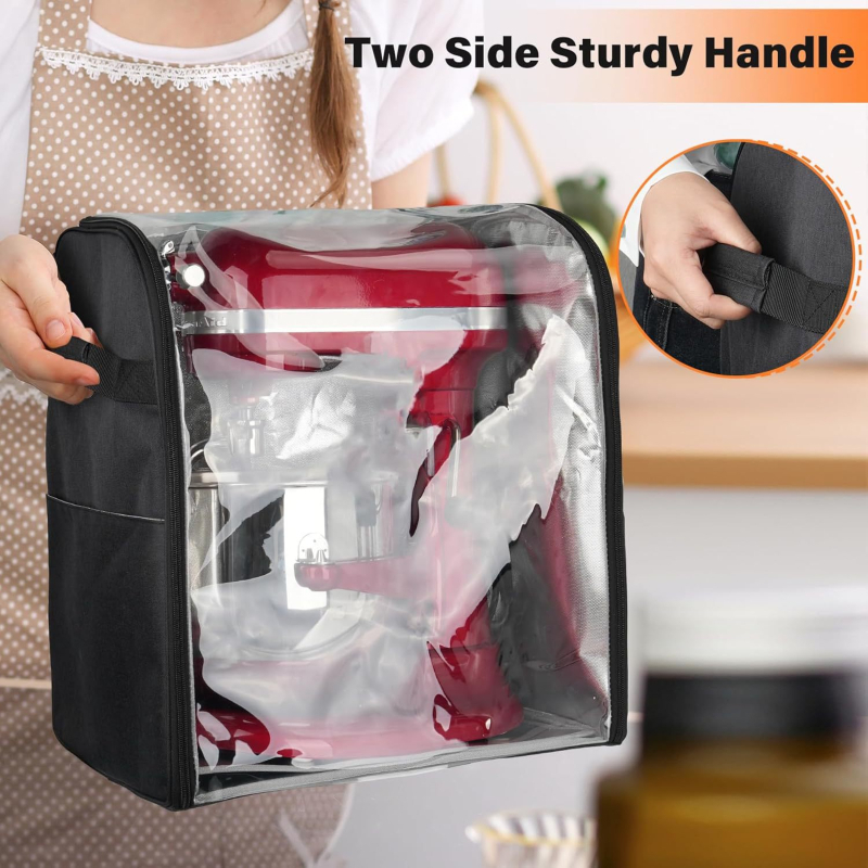 Virtuvinio kombaino dangtis, suderinamas su „KitchenAid“ 6–8 litrų talpos maišytuvu, su nuimamu kietu pagrindu ir permatomu priekiniu skydeliu.