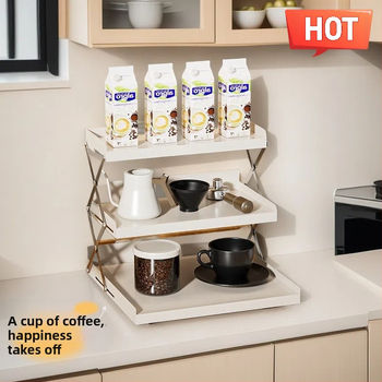 Сгъваема стойка за съхранение на офис бар, настолна стойка за съхранение на кафе машина, многофункционална стойка за съхранение на домакински плот