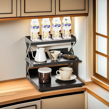 Πτυσσόμενο ράφι αποθήκευσης μπαρ γραφείου, ράφι αποθήκευσης καφετιέρας γραφείου, πολυλειτουργικό ράφι αποθήκευσης πάγκου για οικιακή χρήση