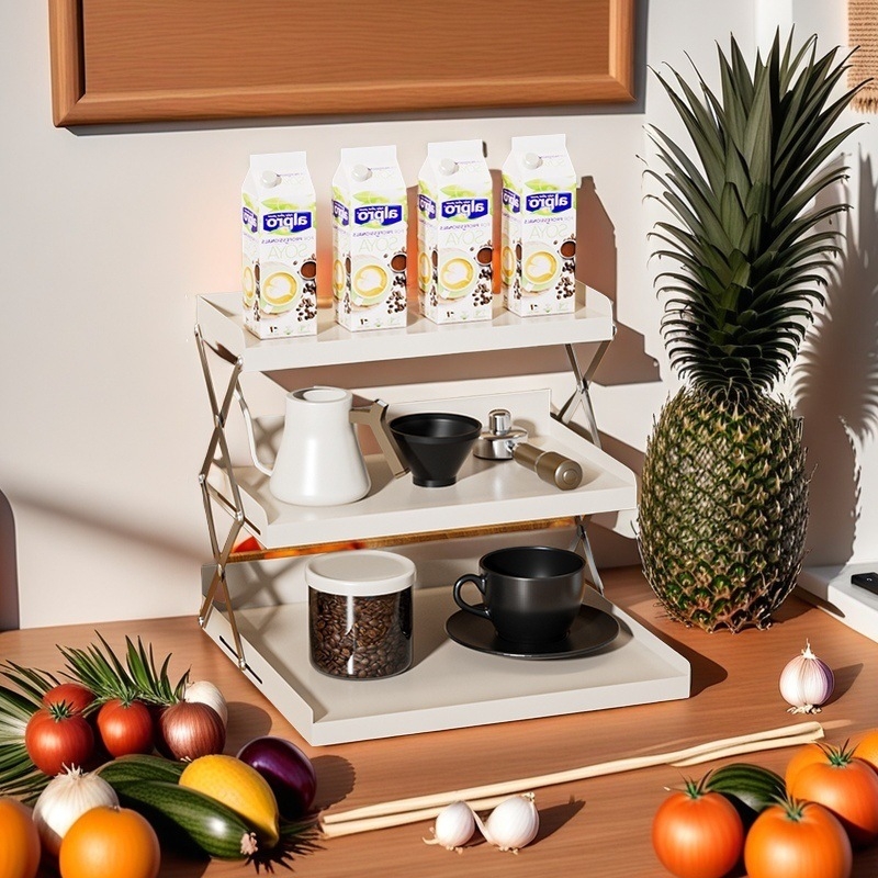 Сгъваема стойка за съхранение на офис бар, настолна стойка за съхранение на кафе машина, многофункционална стойка за съхранение на домакински плот