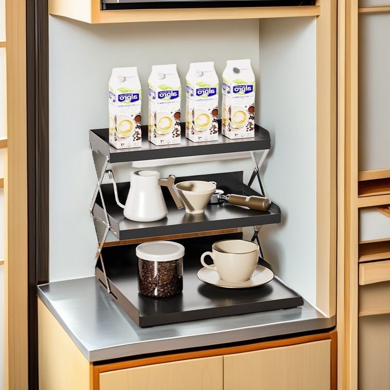 Сгъваема стойка за съхранение на офис бар, настолна стойка за съхранение на кафе машина, многофункционална стойка за съхранение на домакински плот