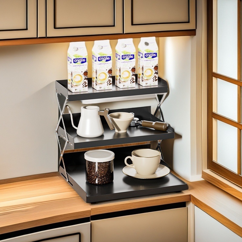 Сгъваема стойка за съхранение на офис бар, настолна стойка за съхранение на кафе машина, многофункционална стойка за съхранение на домакински плот