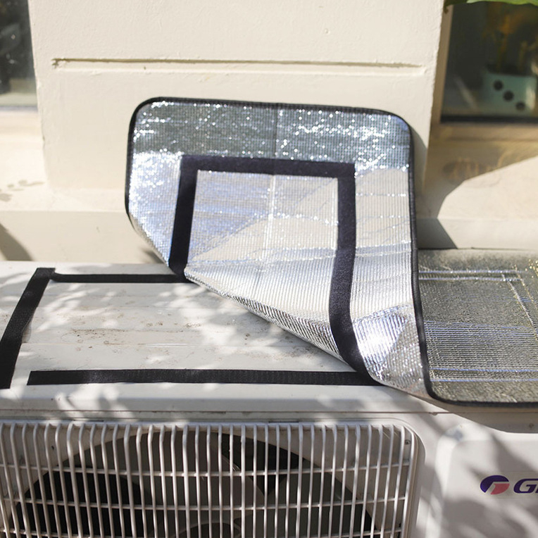 Naujas oro kondicionieriaus išorinis gaubtas, išorinis mašinos dangtis, aliuminio folijos šilumos izoliacinė plėvelė, burbulinė plėvelė, ugniai atspari, atspari lietui, apsauga nuo saulės, energiją taupanti apsauga, energiją taupantis dangtis