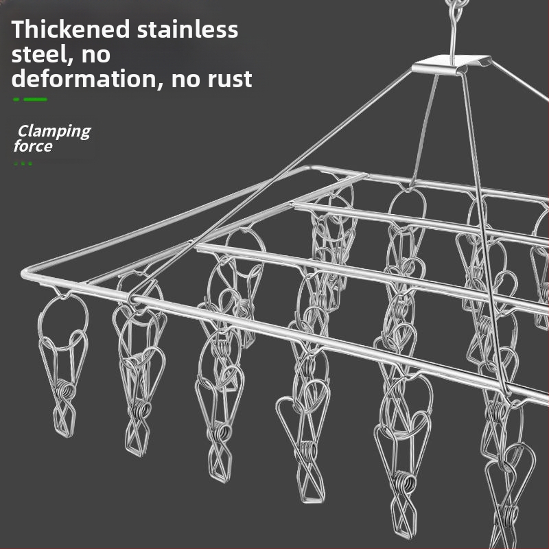 Výrazný sušiak na oblečenie s viacerými klipmi z nehrdzavejúcej ocele, ponožky, multifunkčné vetruodolné ponožky, detský vešiak na artefakty